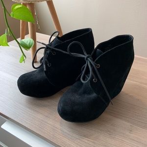 Black Suede Browns Wedge Booties